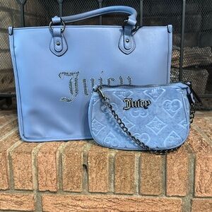NWT Juicy Couture Blue Structured Tote with Double Handles and pouch
